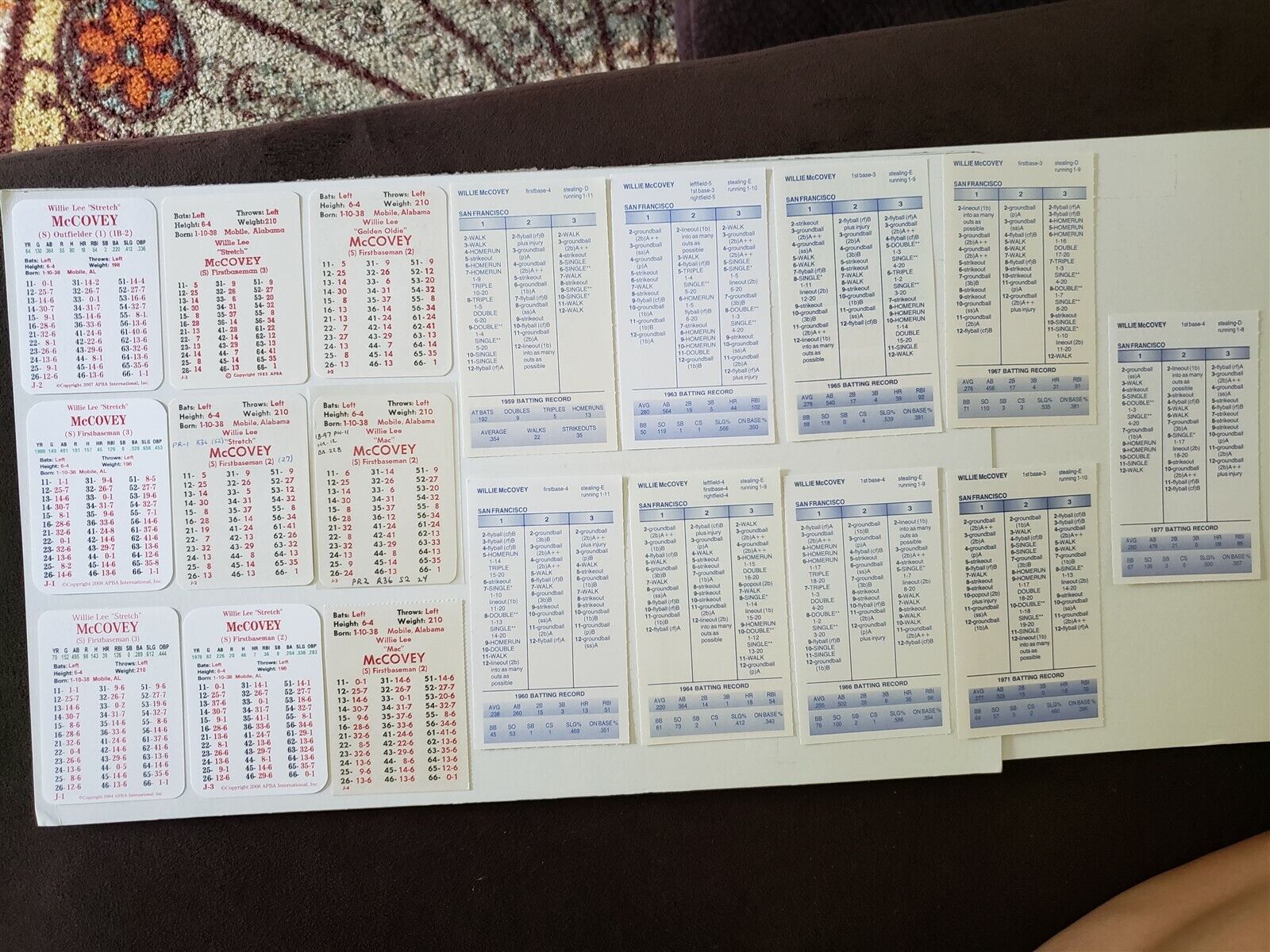 Willie McCovey 1959 to 1980 APBA and Strat-O-Matic Card Lot of 18 Cards