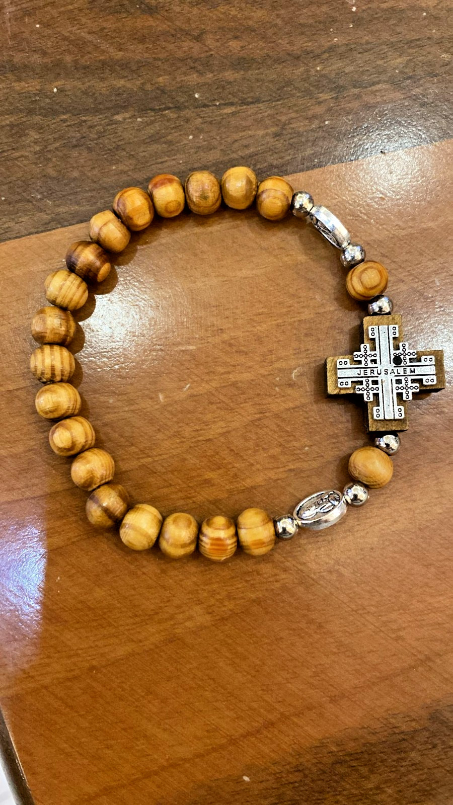 Handmade Olive Wood Jerusalem Cross Bracelet – Holy Land Christian Gift Handmade Olive Wood Jerusalem Cross Bracelet – Holy Land Christian Gift