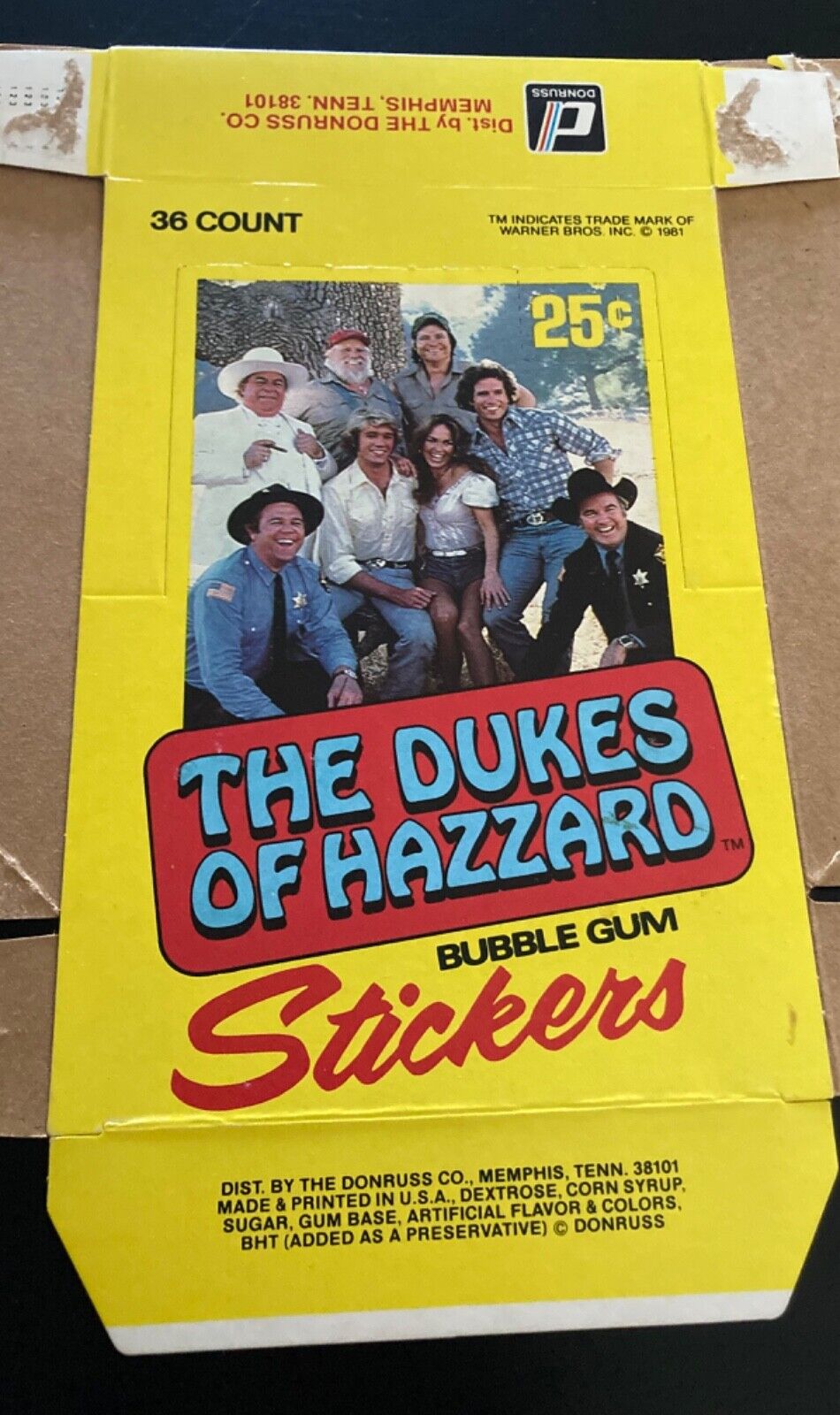 1981 Donruss Dukes of Hazzard Stickers Box Flat with 35 Wrappers