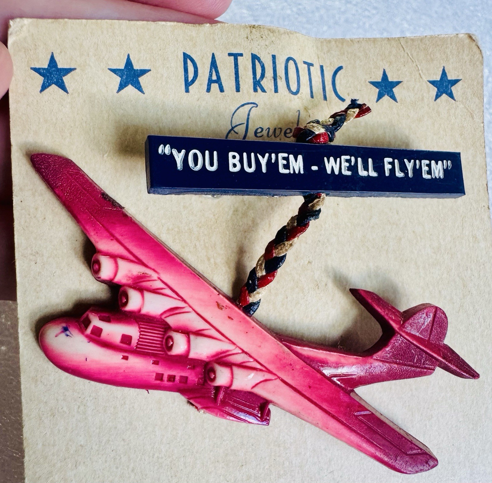 Rare Vintage WWII Victory Buy ‘Em Fly ‘Em Airplane Celluloid Plastic Brooch Pin Rare Vintage WWII Victory Buy ‘Em Fly ‘Em Airplane Celluloid Plastic Brooch Pin