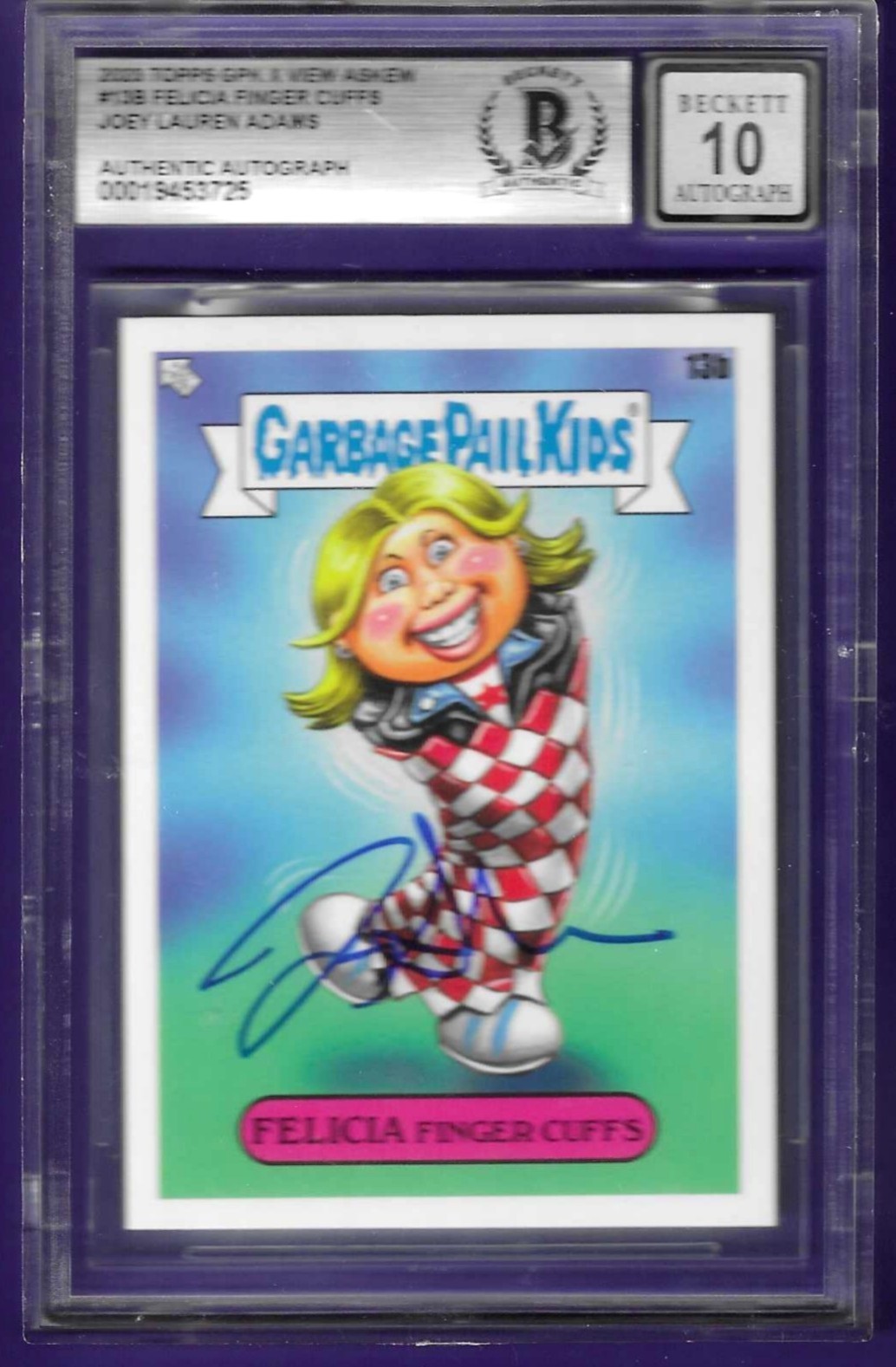 JOEY LAUREN ADAMS SIGNED 2023 TOPPS GPK FELICIA FINGER CUFFS BGS BAS 10 AUTO