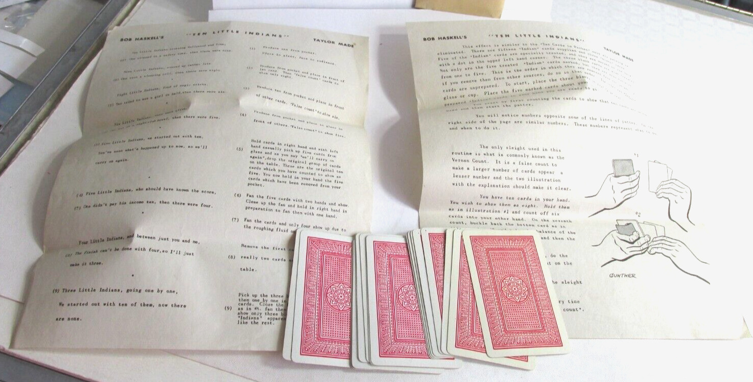 1930s-40s BOB HASKELL\'S TEN LITTLE INDIANS Magic Card Trick Cards & Instructions