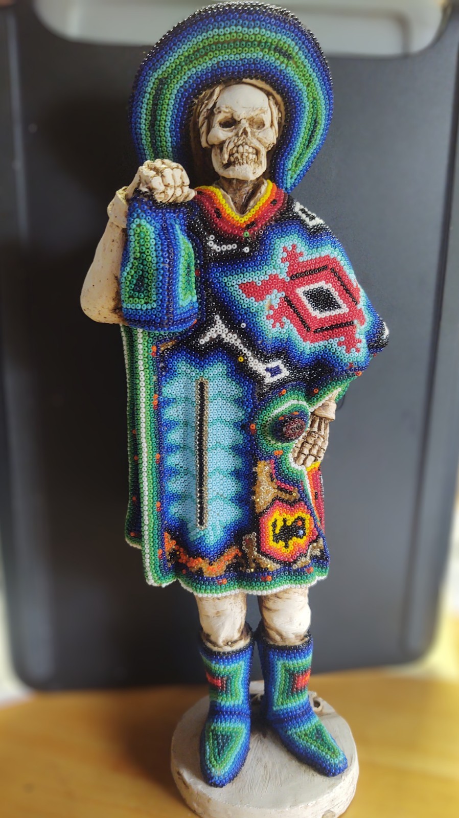 Huichol Day of the Dead Beaded Mexican Folk Art on a carved Statue By Hueso Art Huichol Day of the Dead Beaded Mexican Folk Art on a carved Statue By Hueso Art