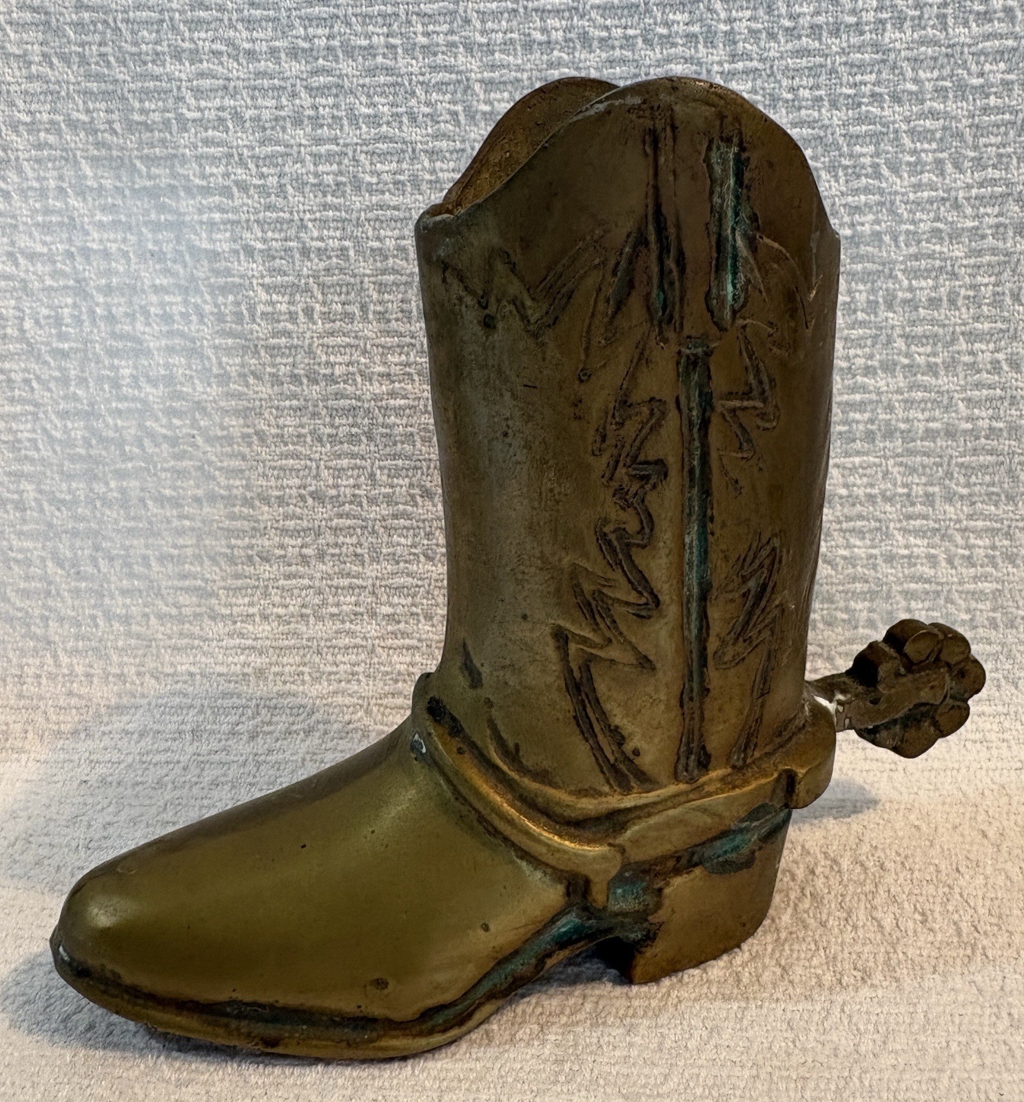 Vintage Solid Brass Cowboy Boot Figurine with Spur Mid Century Western 6 1/2 Vintage Solid Brass Cowboy Boot Figurine with Spur Mid Century Western 6 1/2