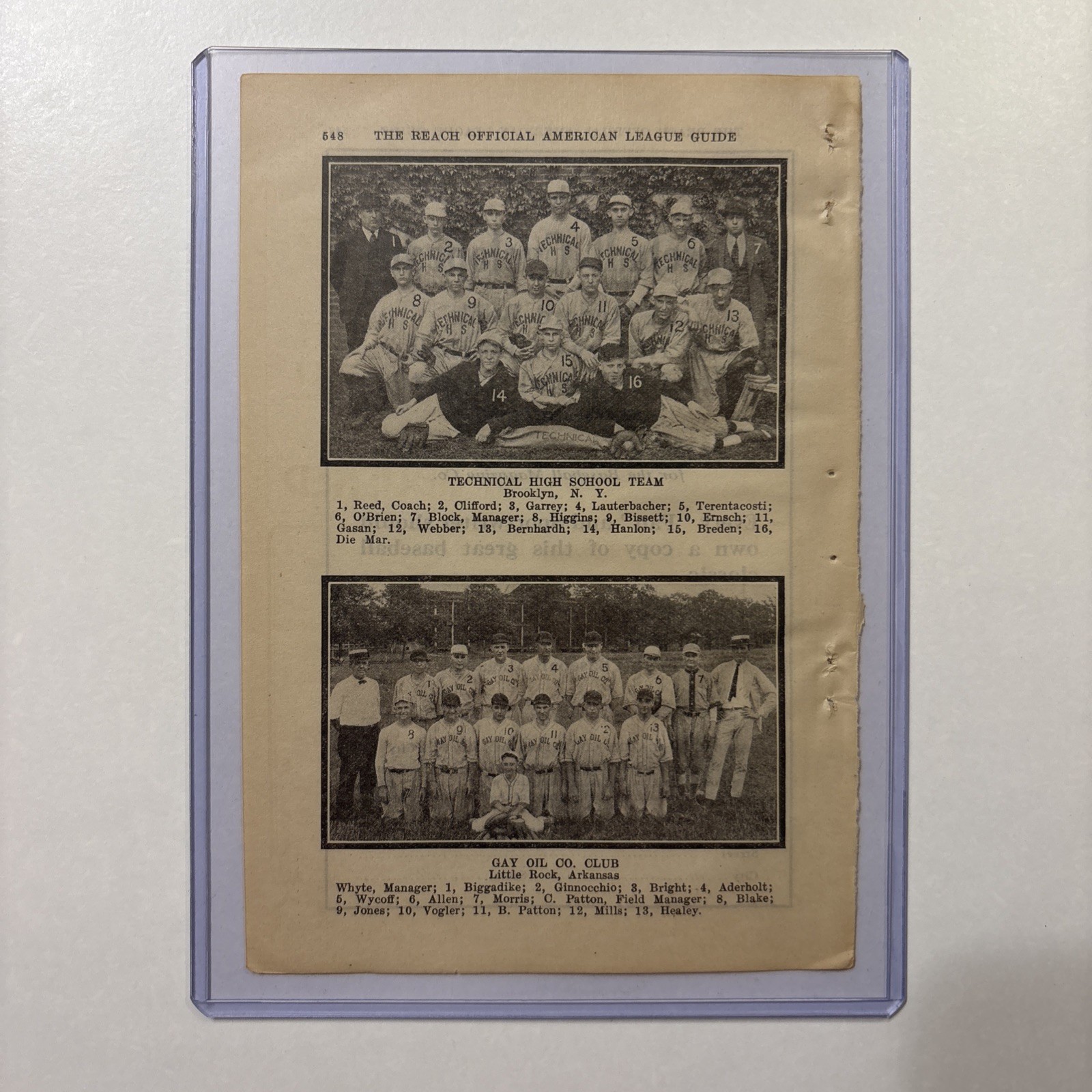 1923 Technical HS Brooklyn NY & Gay Oil Co Little Rock AR Baseball Team Pictures 1923 Technical HS Brooklyn NY & Gay Oil Co Little Rock AR Baseball Team Pictures