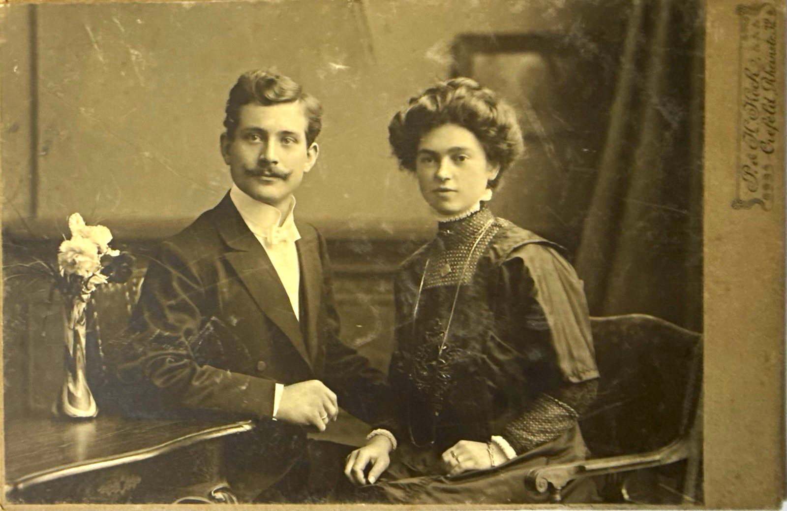 Two Circa 1900 Sepia Studio Portrait Photographs of Couples from Germany