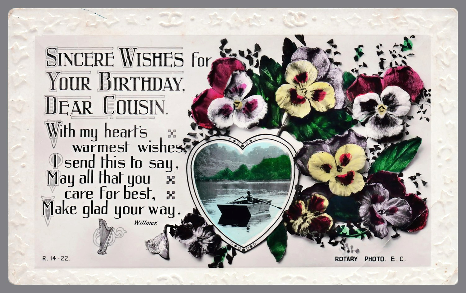 Vintage 1910s RPPC Birthday Cousin Pansy Flowers Rotary Photo Postcard -1073