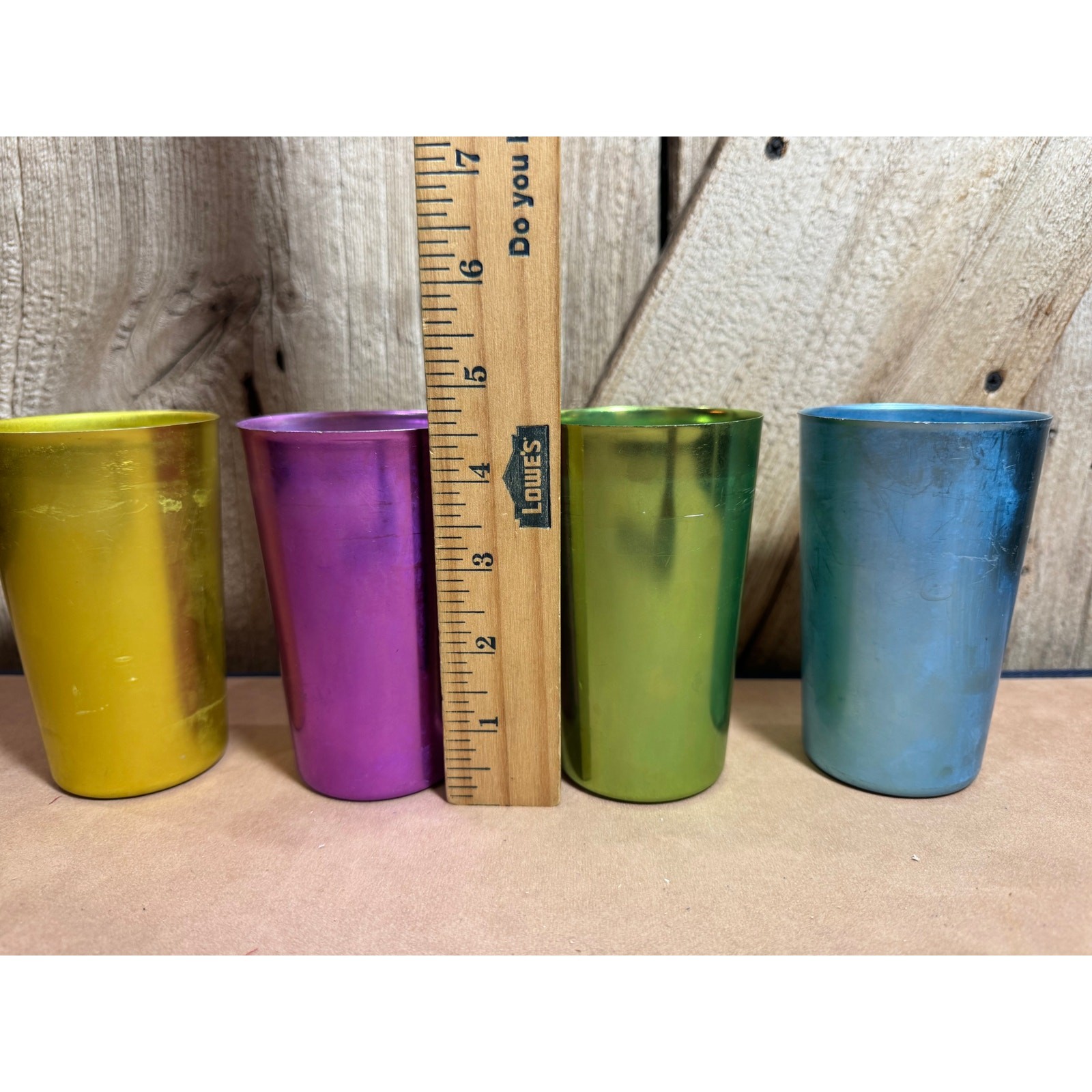 Set of 4 Vintage Bascal Aluminum Cup Tumblers Italy Multi Colors