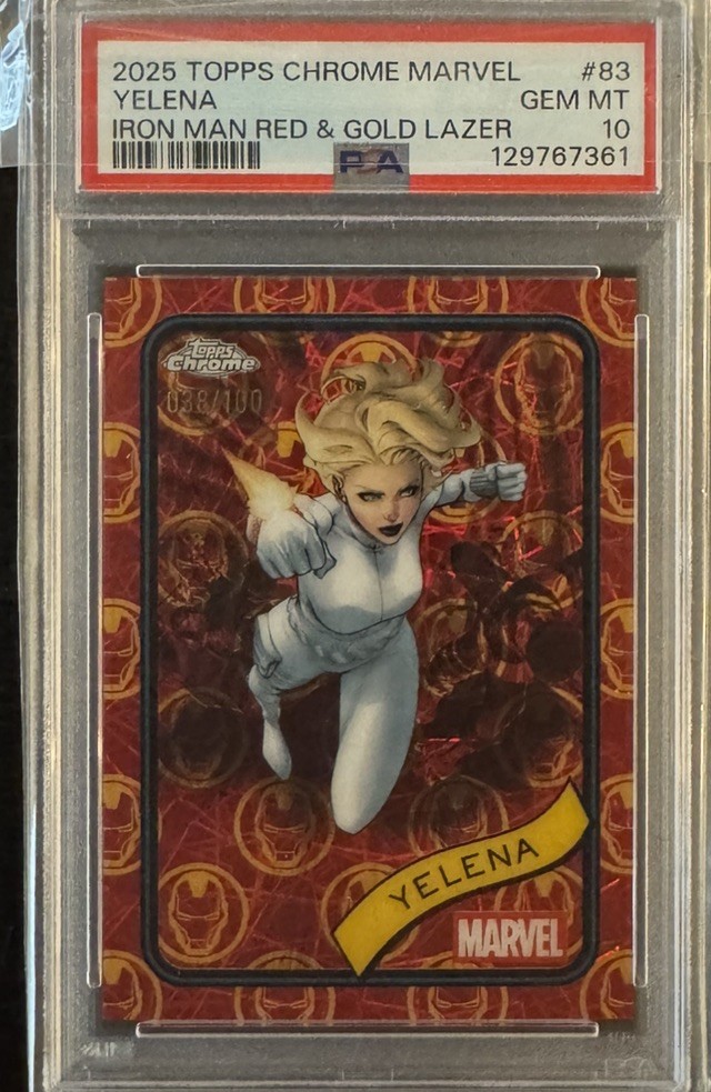 2025 Topps Chrome Marvel #83 Yelena 38/100 Red/Gold Iron Man Parallel PSA 10 2025 Topps Chrome Marvel #83 Yelena 38/100 Red/Gold Iron Man Parallel PSA 10