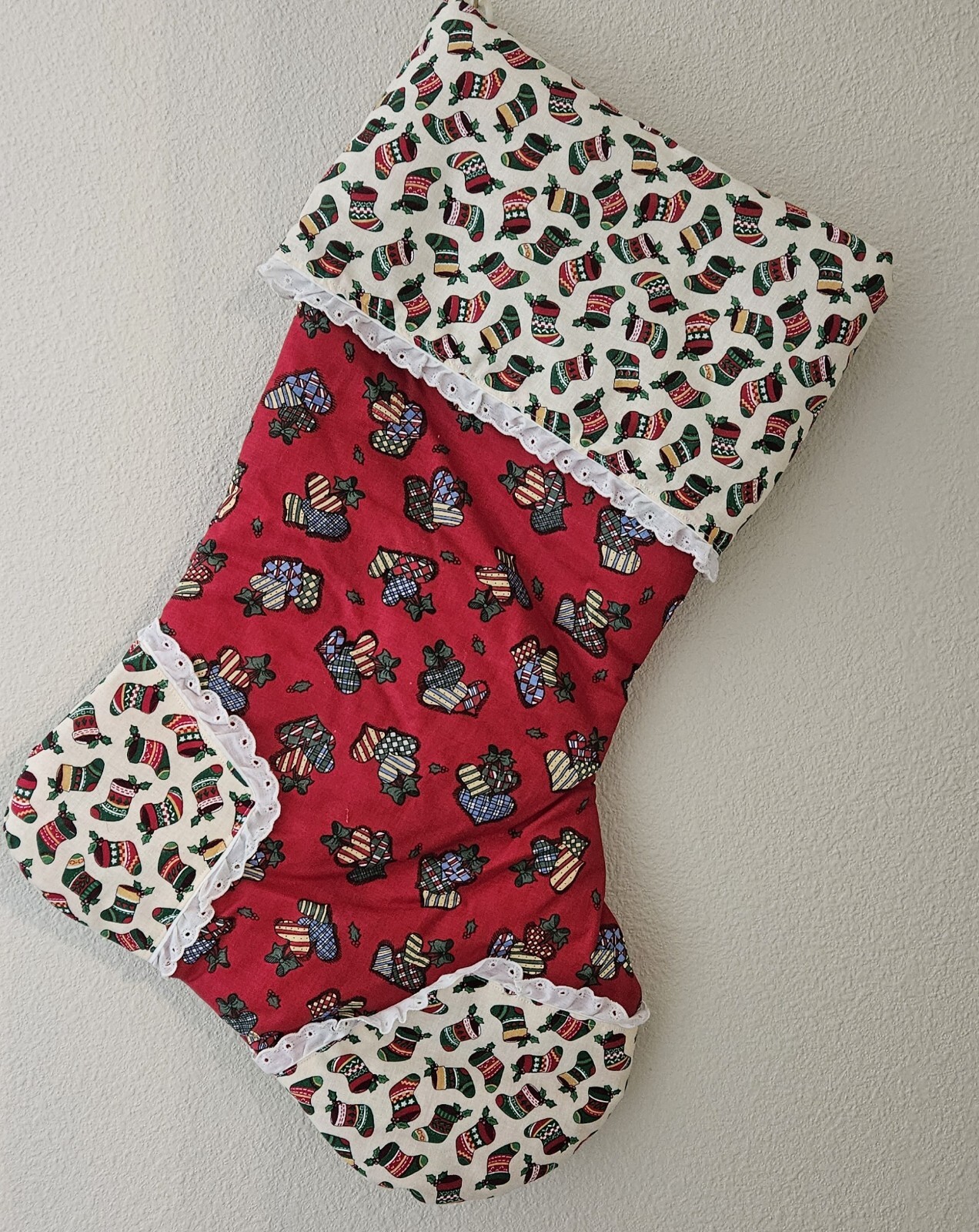 VTG Country Hearts Christmas Stocking. Double Fabric Heavy Lined Large 21\ VTG Country Hearts Christmas Stocking. Double Fabric Heavy Lined Large 21\