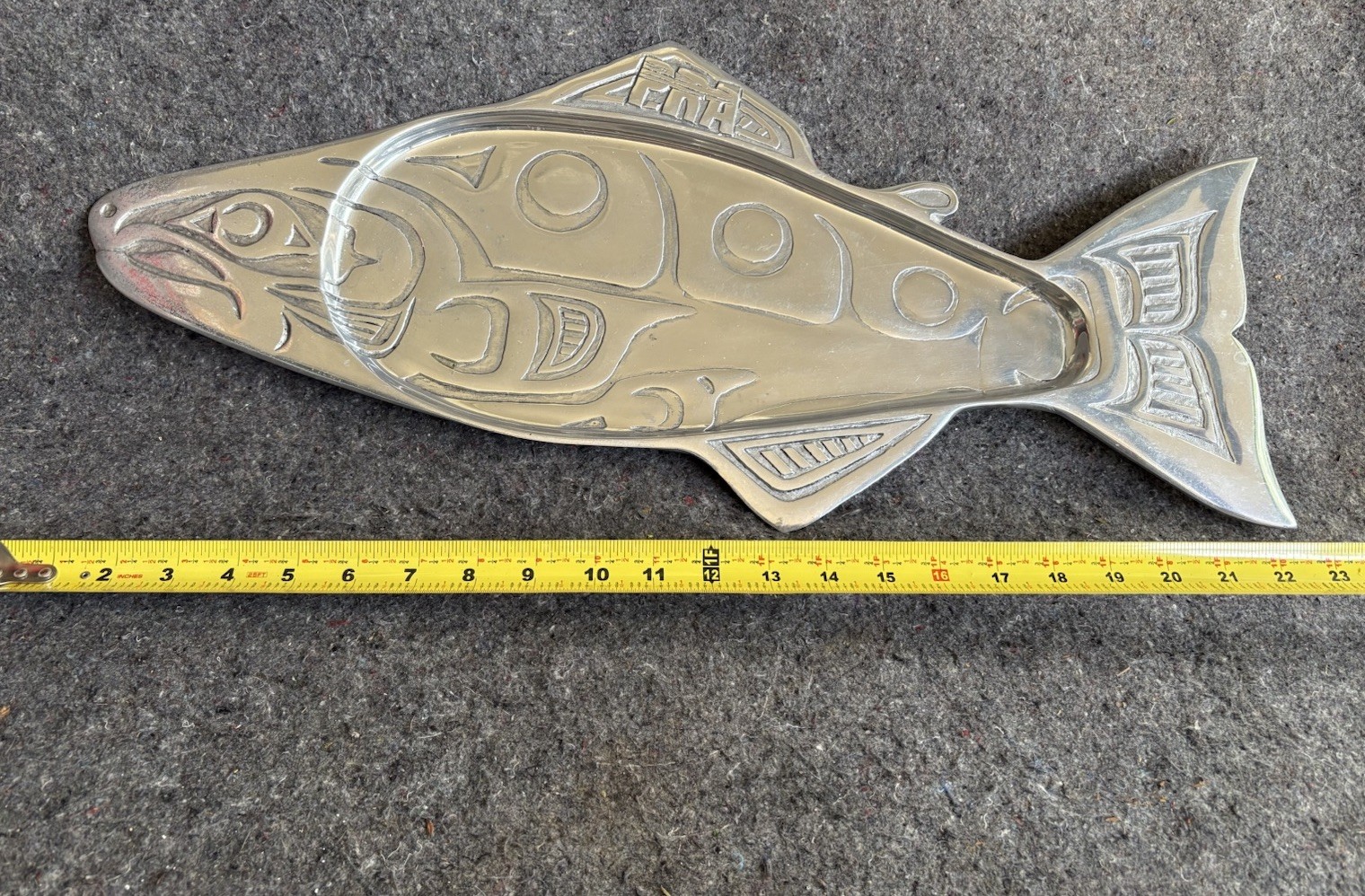 Vintage Large 22”x10” Handcrafted Alaskan Salmon Designed Pewter Tray Beautiful Vintage Large 22”x10” Handcrafted Alaskan Salmon Designed Pewter Tray Beautiful