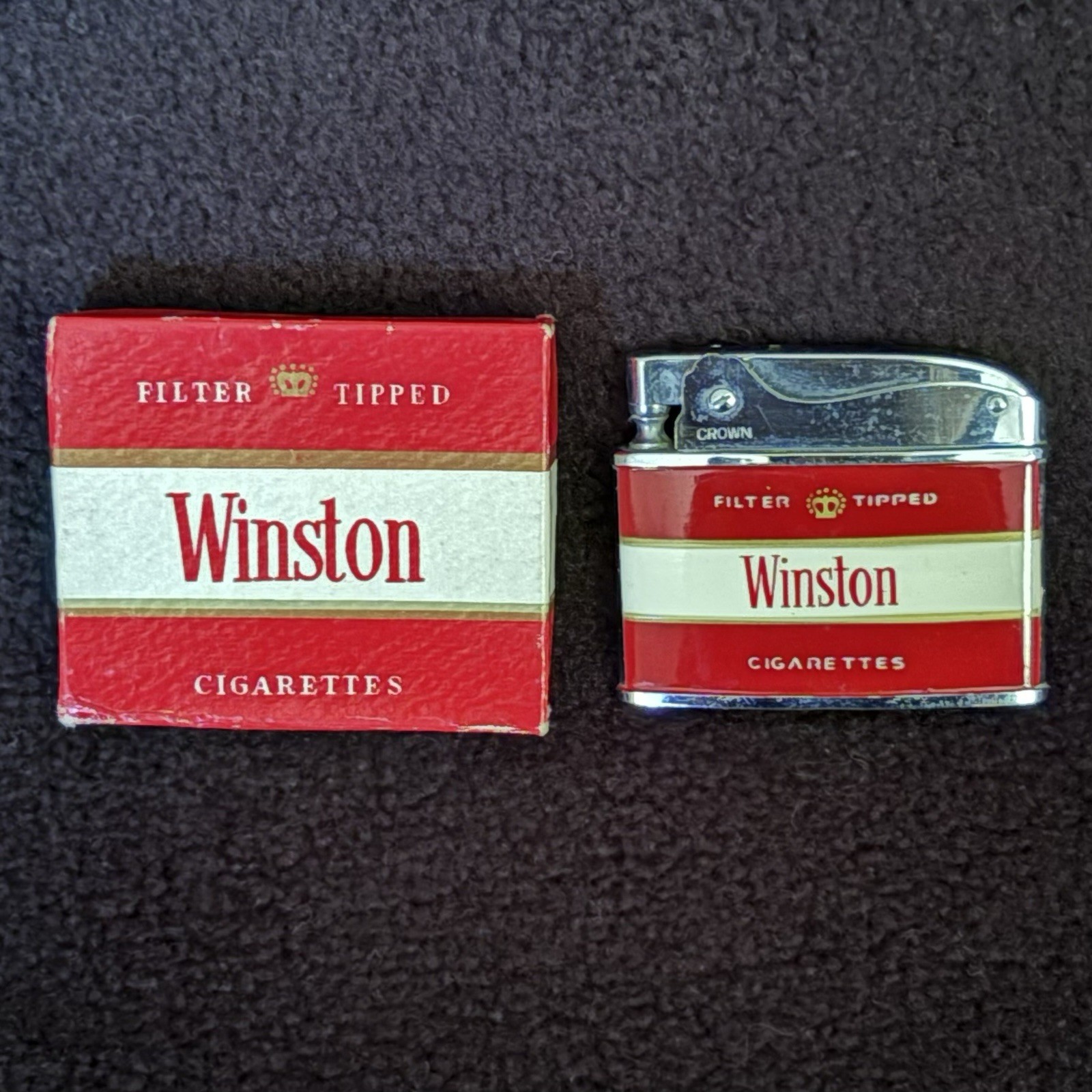 VTG Winston Zenith Flat Advertising Cigarette Lighter with Original Box Japan VTG Winston Zenith Flat Advertising Cigarette Lighter with Original Box Japan