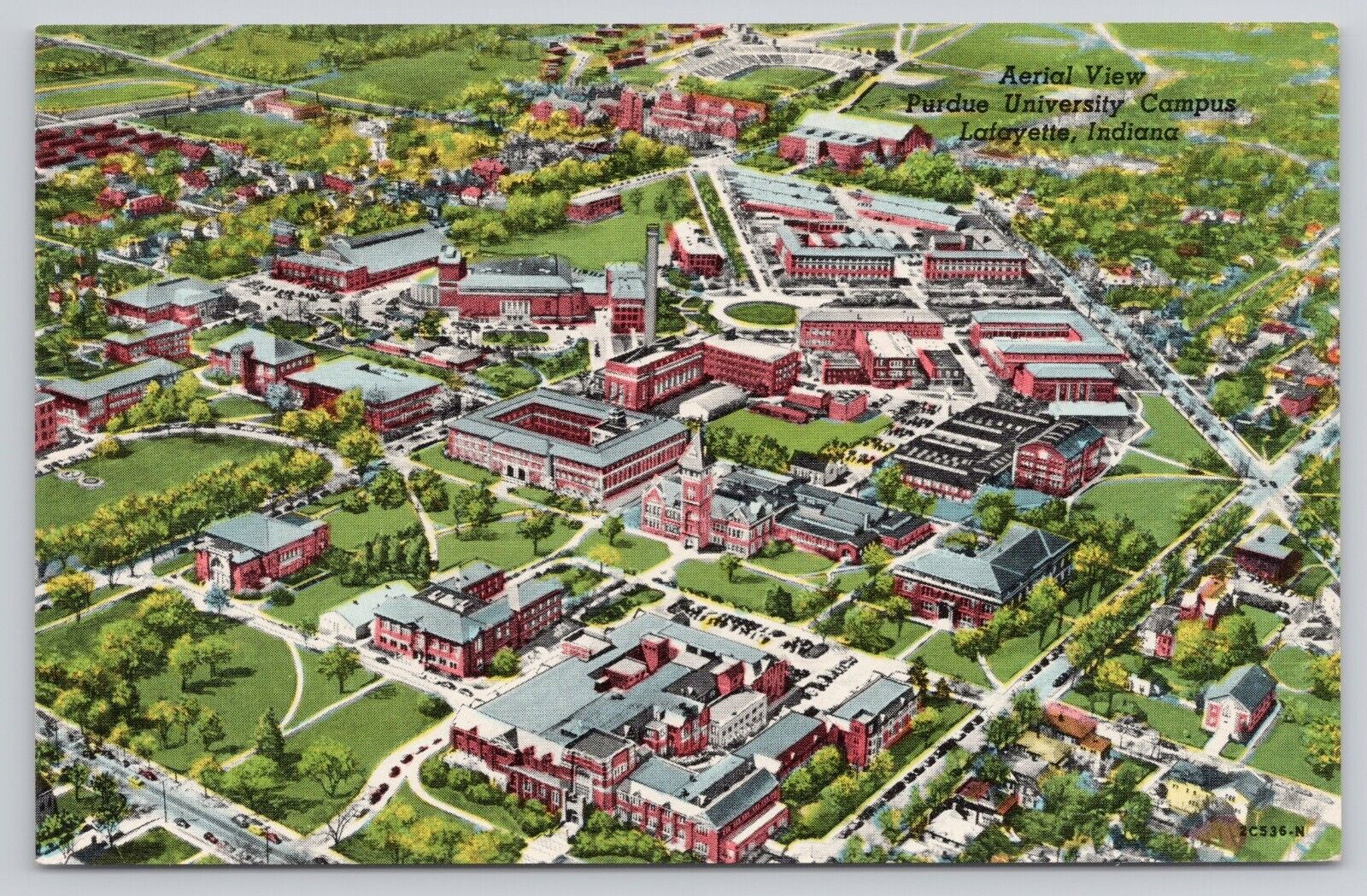 Aerial View of Purdue University Campus Lafayette IN Indiana Vintage Postcard