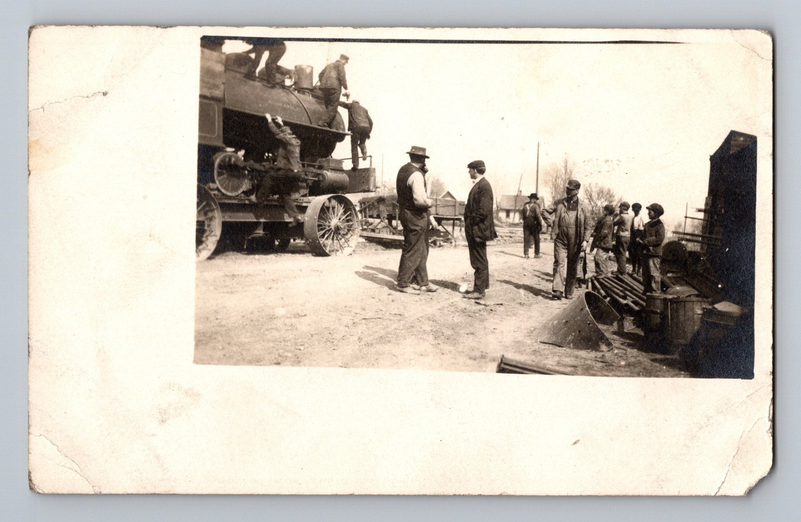 Men Working on Large Steam Engine Farm Tractor South Dakota Postcard RPPC c1915 Men Working on Large Steam Engine Farm Tractor South Dakota Postcard RPPC c1915