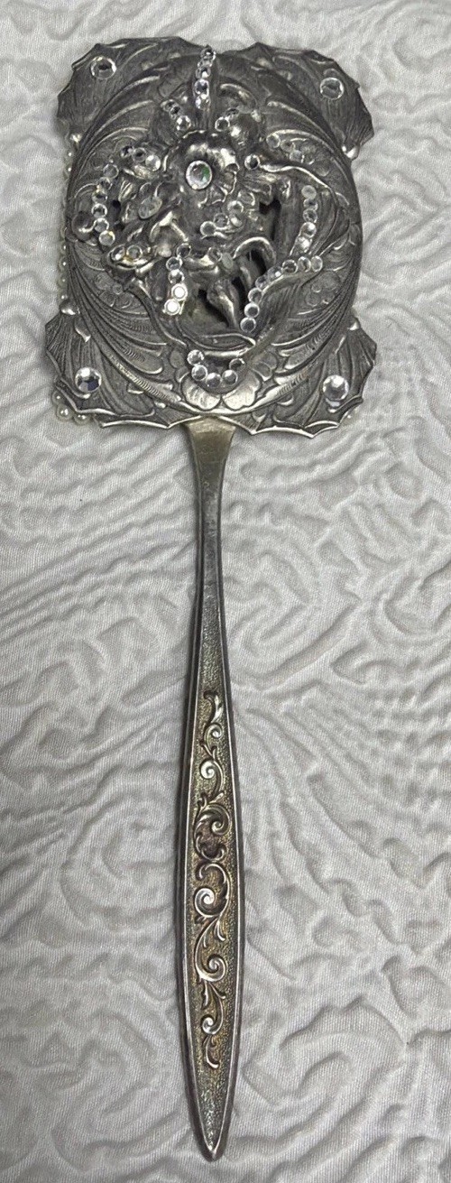 Vintage 1847 Rogers Bros Outer Faux-Pearl Bead Border Silver-Plated Hand Mirror Vintage 1847 Rogers Bros Outer Faux-Pearl Bead Border Silver-Plated Hand Mirror