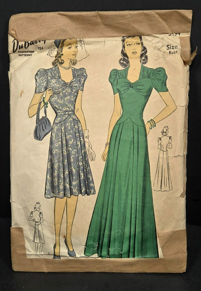 Vintage 1940s Du Barry (3194) Sewing Pattern Daytime/Evening Dress Sz 18 Bust 36 Vintage 1940s Du Barry (3194) Sewing Pattern Daytime/Evening Dress Sz 18 Bust 36