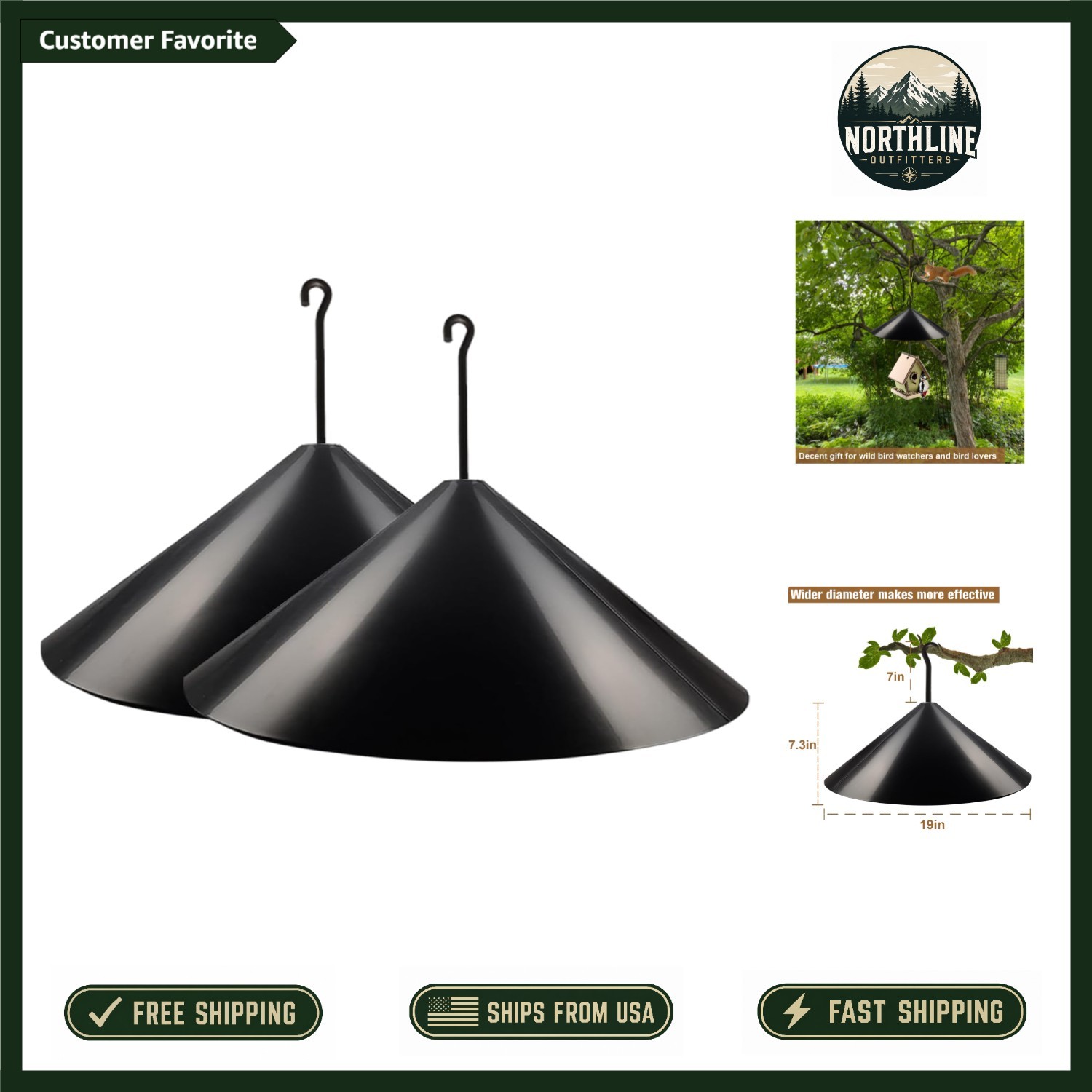 19-Inch Squirrel Baffle for Bird Feeders - 2 Pack Weather-Resistant Guards