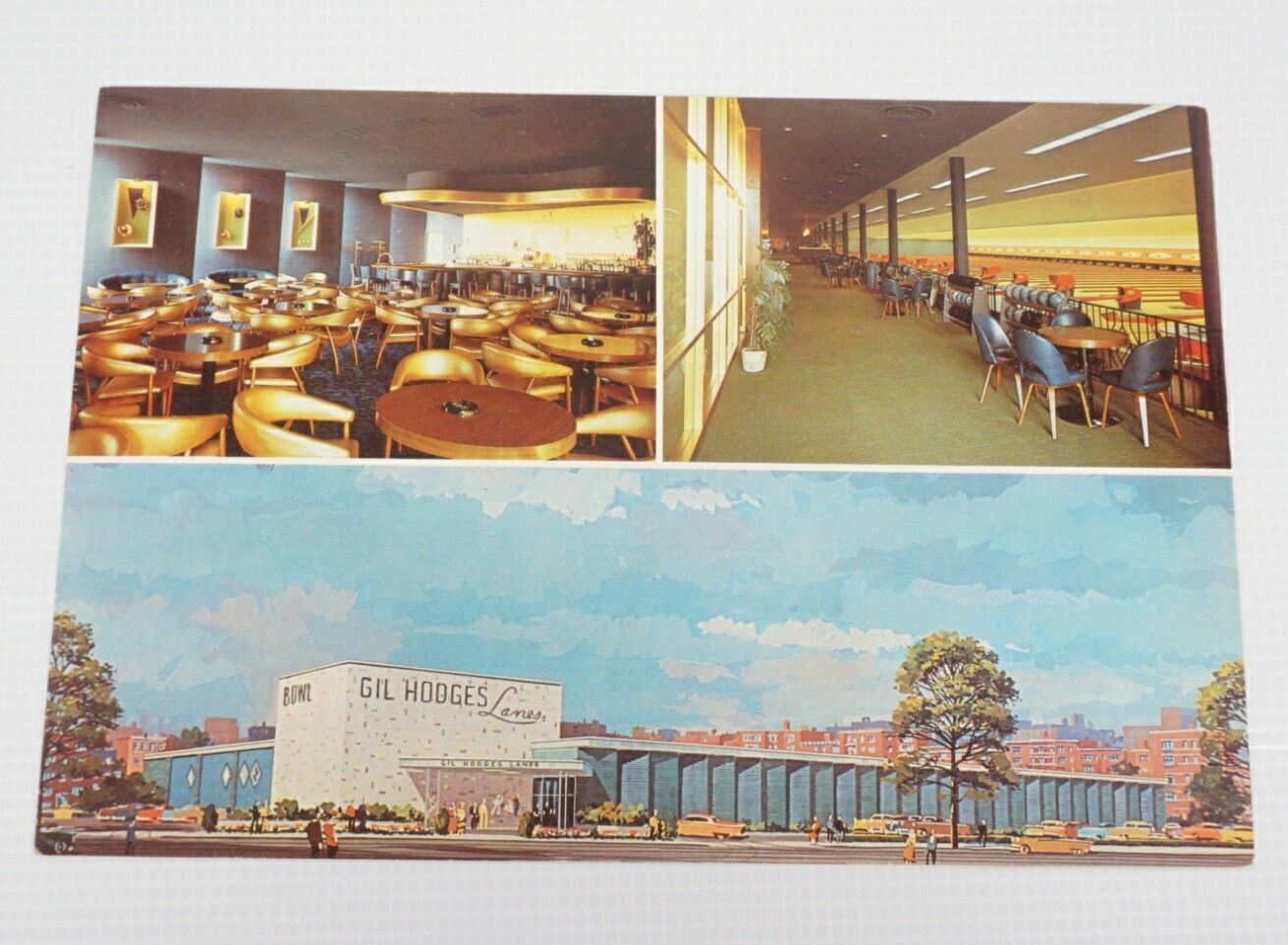 Vintage 1960's Gil Hodges Bowling Lanes Jumbo Postcard- Not Postmarked-51338-B