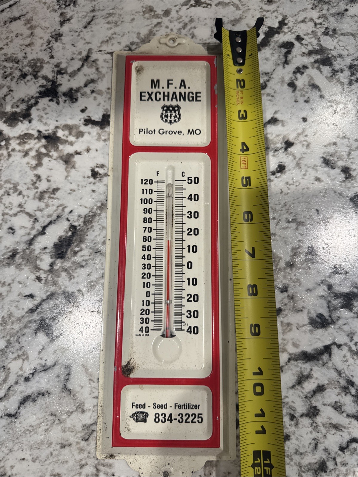 Vintage MFA Exchange Feed Seed Fertilizer Thermometer Metal Pilot Grove, MO Vintage MFA Exchange Feed Seed Fertilizer Thermometer Metal Pilot Grove, MO