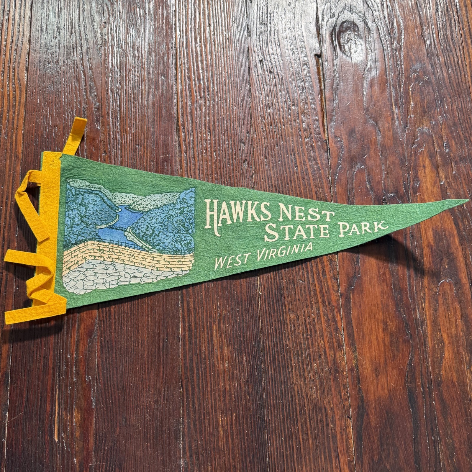 VTG 1960s Hawks Nest State Park Felt Pennant Green West Virginia