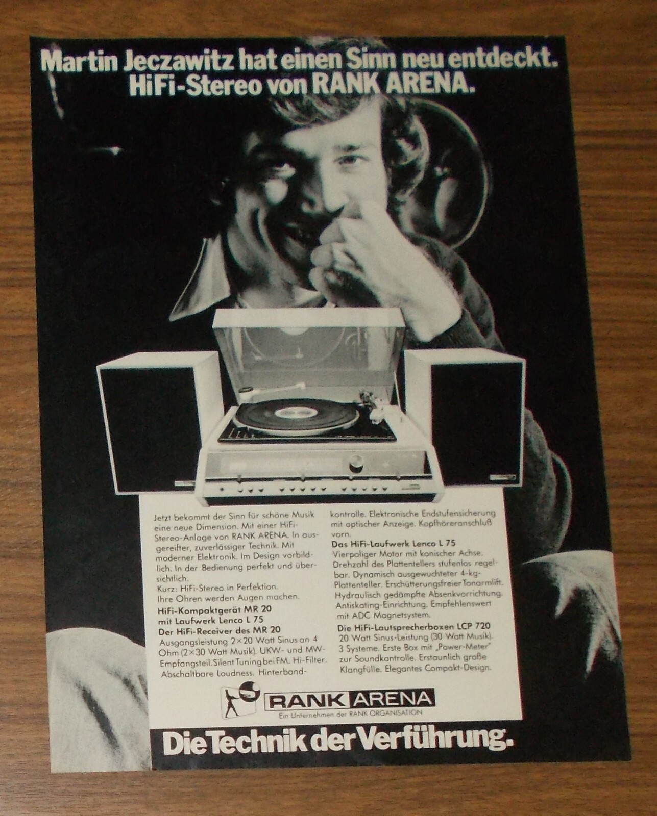 Rare Advertising Vintage RANK ARENA MR 20 HiFi Compact System LENCO L 75 #2 1972