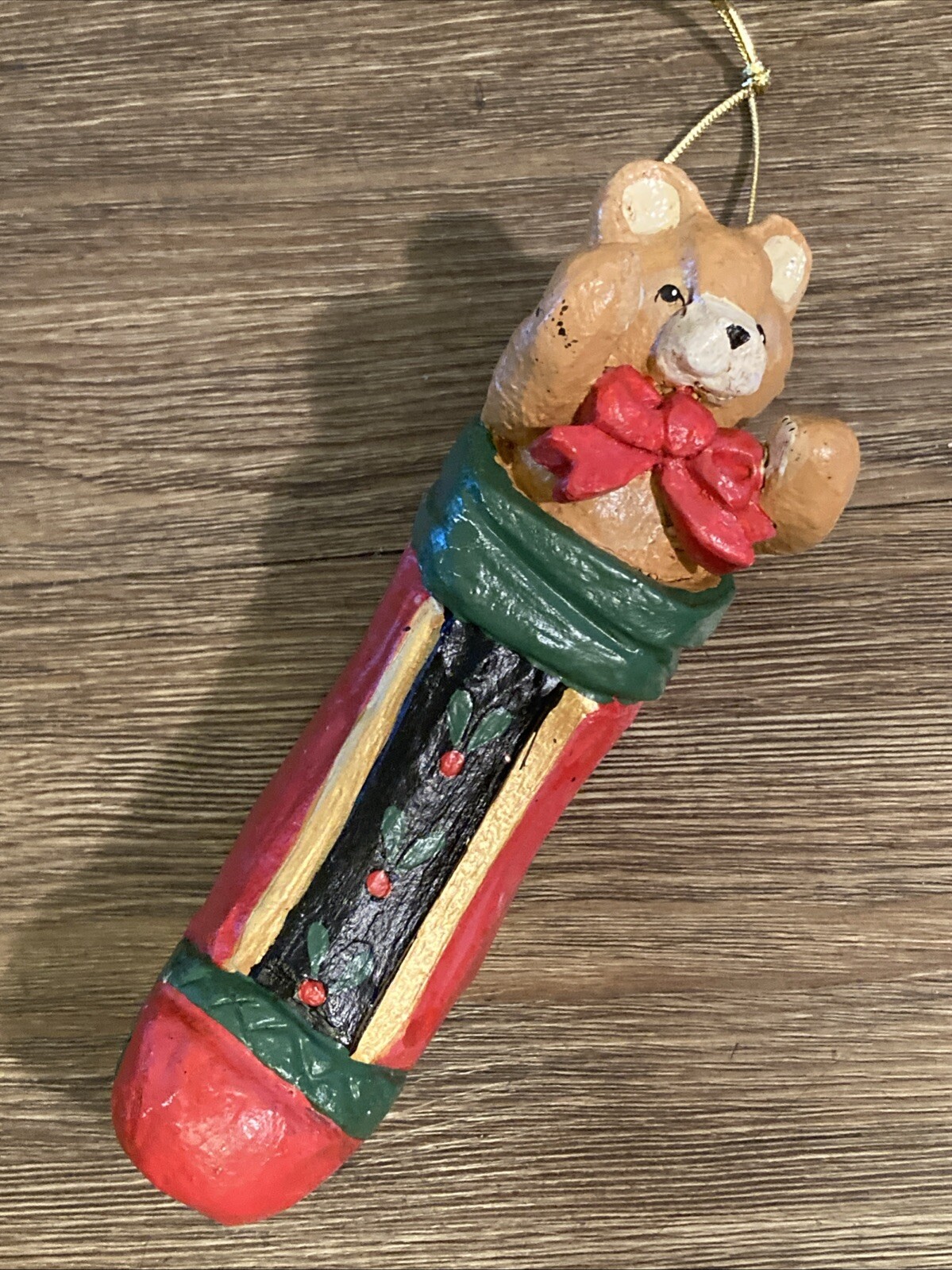 Vintage 1994 House of Hatten Teddy Bear Stocking Night Before Christmas Ornament Vintage 1994 House of Hatten Teddy Bear Stocking Night Before Christmas Ornament