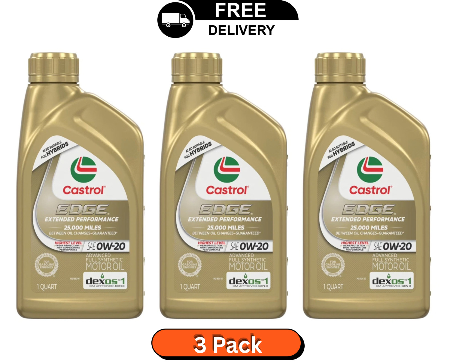 Castrol EDGE 0W-20 Advanced Full Synthetic Motor Oil (3 packs) Extended Perf Castrol EDGE 0W-20 Advanced Full Synthetic Motor Oil (3 packs) Extended Perf