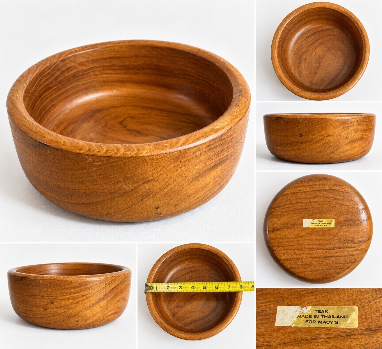 Vintage Macy’s Teak Wood Bowl Made in Thailand 8” Mid Century Modern Serving Vintage Macy’s Teak Wood Bowl Made in Thailand 8” Mid Century Modern Serving