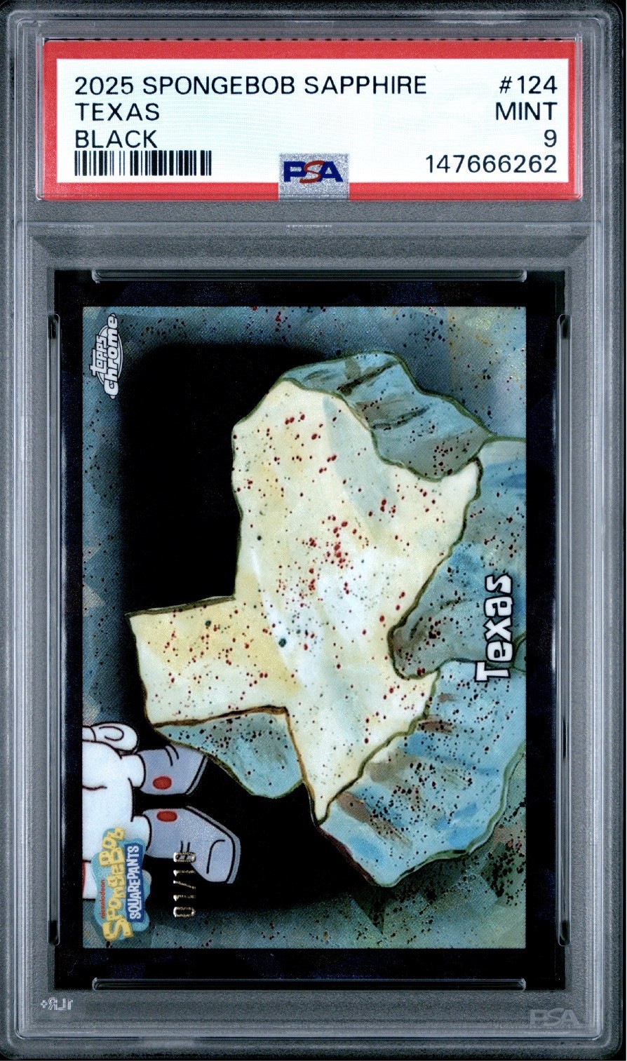 Topps 2025 SpongeBob Sapphire Black Parallel Texas alpha 01/10 PSA 9 