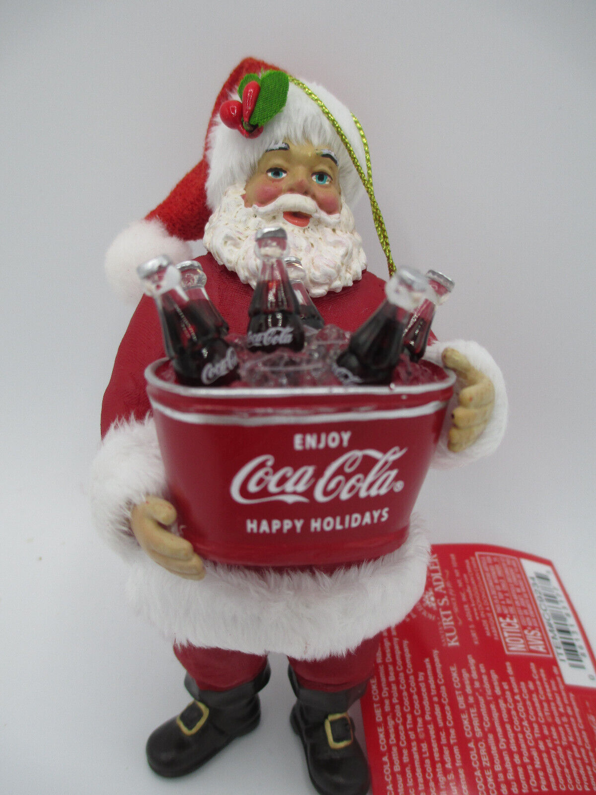 Coca-Cola Kurt Adler Fabriche Santa with Coke in Ice Bucket Christmas Ornament