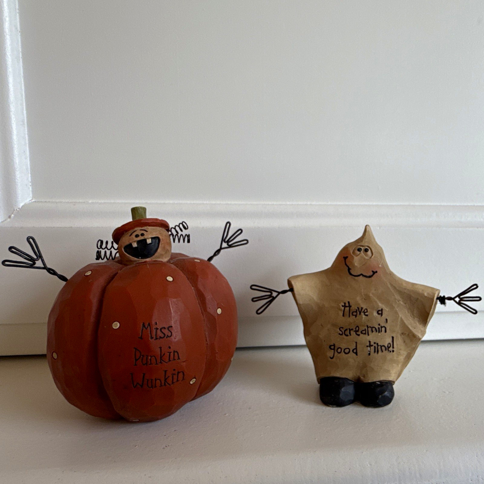 B. Lloyd 2007 Miss Punkin Wunkin Pumpkin & Ghost Figurines Set 2 Signed B. Lloyd 2007 Miss Punkin Wunkin Pumpkin & Ghost Figurines Set 2 Signed