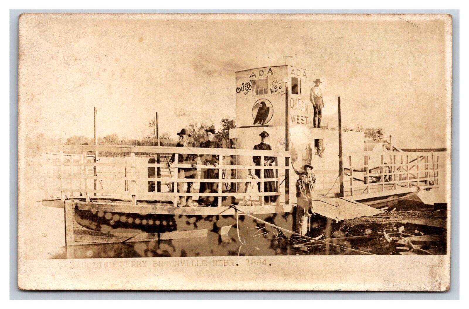 RPPC Queen of the West Gasoline Ferry 1894 Brownville NE Grossoehme Postcard S18