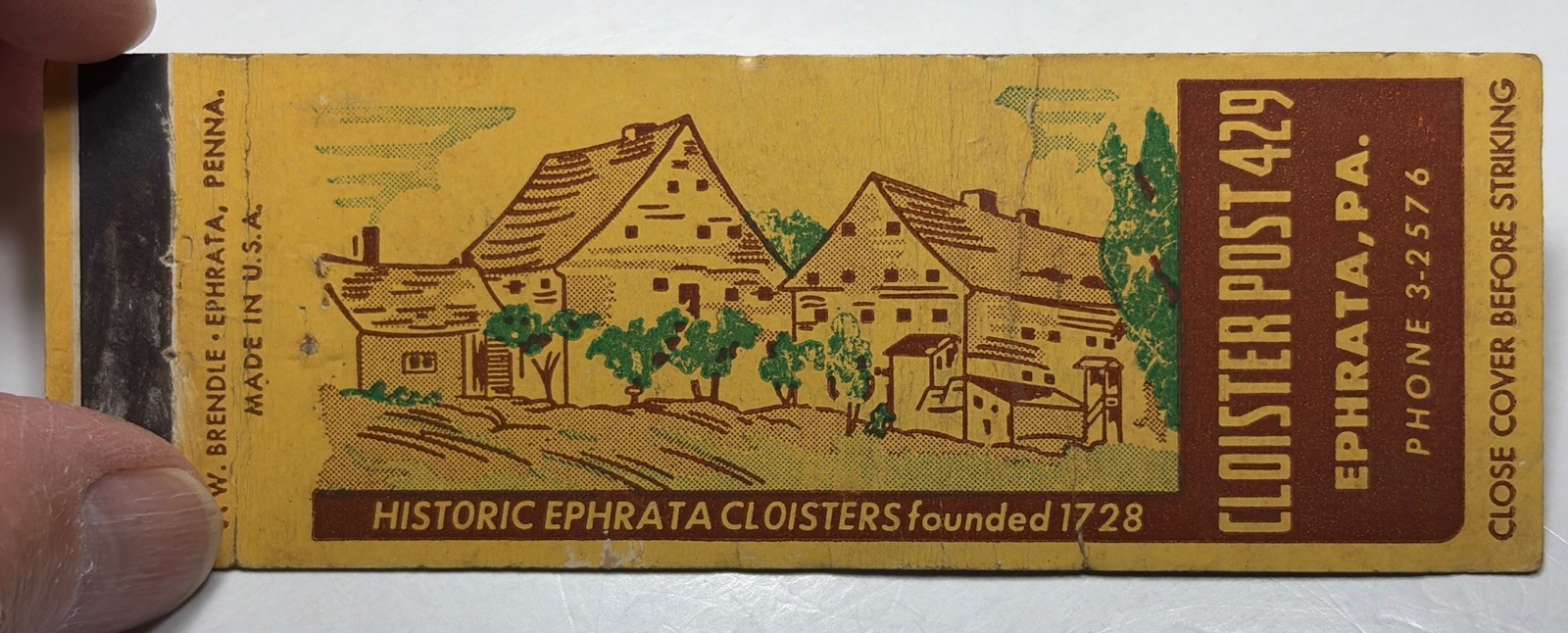 Full Length Matchbook Cover Ephrata Pennsylvania Cloister Post 429 Kitchen Bar Full Length Matchbook Cover Ephrata Pennsylvania Cloister Post 429 Kitchen Bar