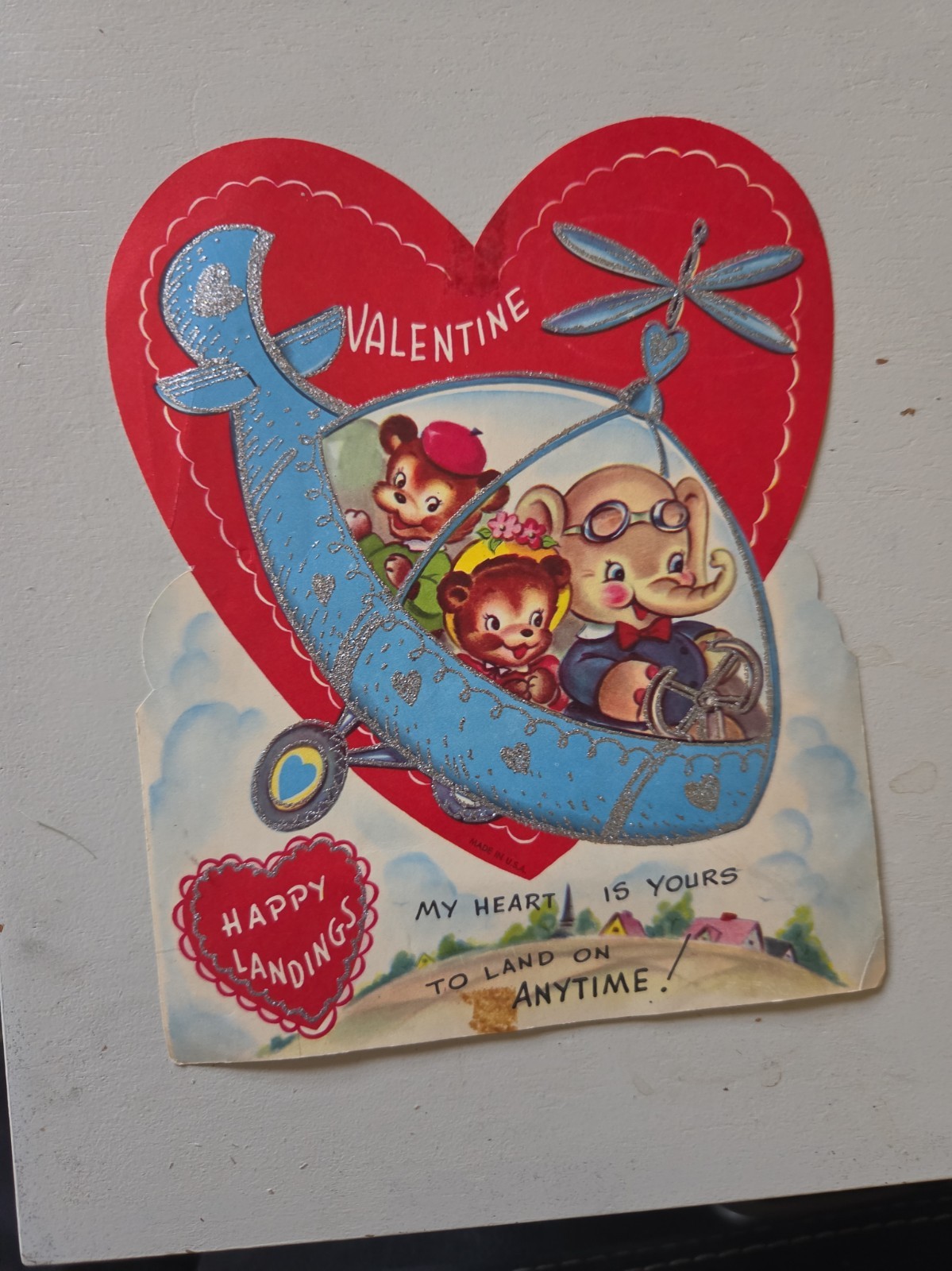 vintage 1950s die-cut Valentine\'s Day card featuring an anthropomorphic animal vintage 1950s die-cut Valentine\'s Day card featuring an anthropomorphic animal