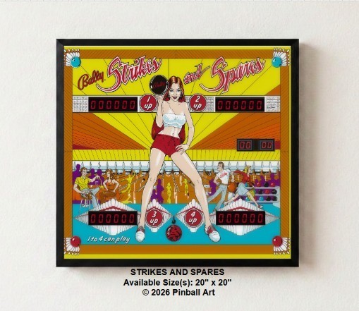 Bally “Strikes and Spares” (1978) – LED Illuminated Pinball Wall Art – 20x20 Bally “Strikes and Spares” (1978) – LED Illuminated Pinball Wall Art – 20x20
