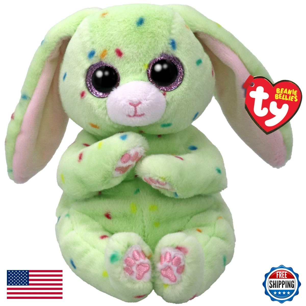 TY Beanie Bellies Fern Easter Bunny Green Glitter Pink Eyes 20cm T41514 TY Beanie Bellies Fern Easter Bunny Green Glitter Pink Eyes 20cm T41514
