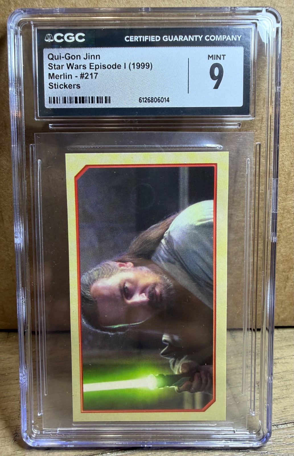 Star Wars Qui-Gon Jinn #217 1999 Star Wars Episode I 1999 Merlin Stickers CGC 9