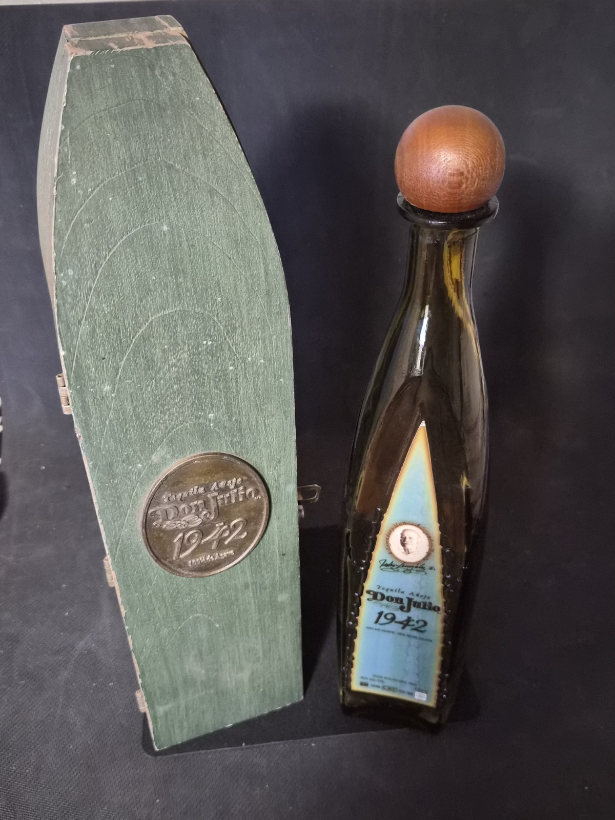 Vintage 1942 Don Julio Green Coffin Box With Empty Bottle Vintage 1942 Don Julio Green Coffin Box With Empty Bottle