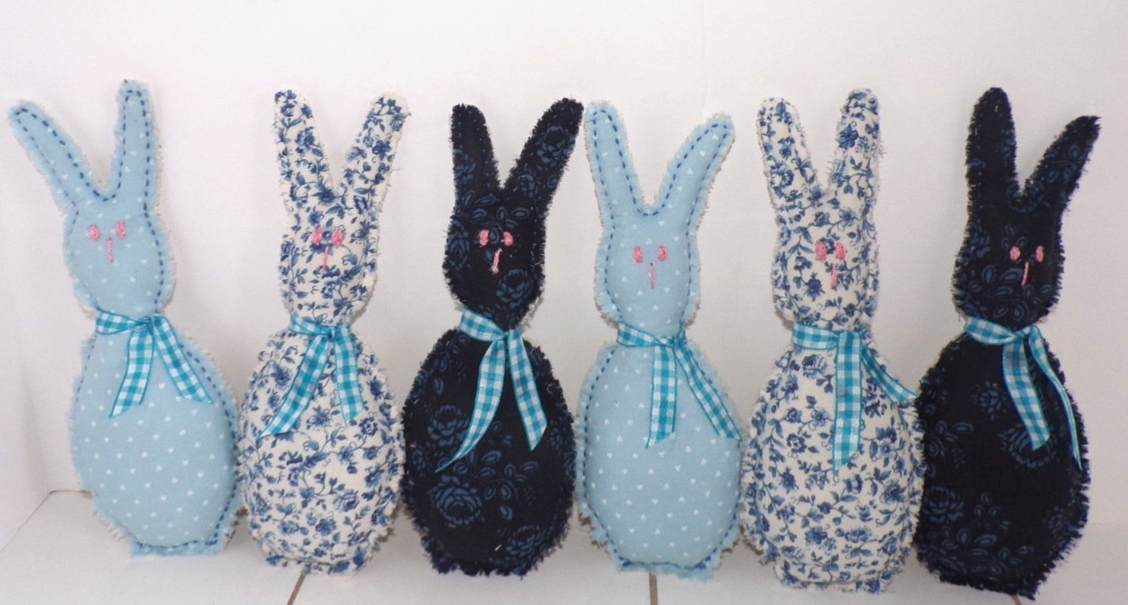Adorable Hand Crafted Fabric Easter Bunny Decoration, Blue Spring Easter Bunnies Adorable Hand Crafted Fabric Easter Bunny Decoration, Blue Spring Easter Bunnies