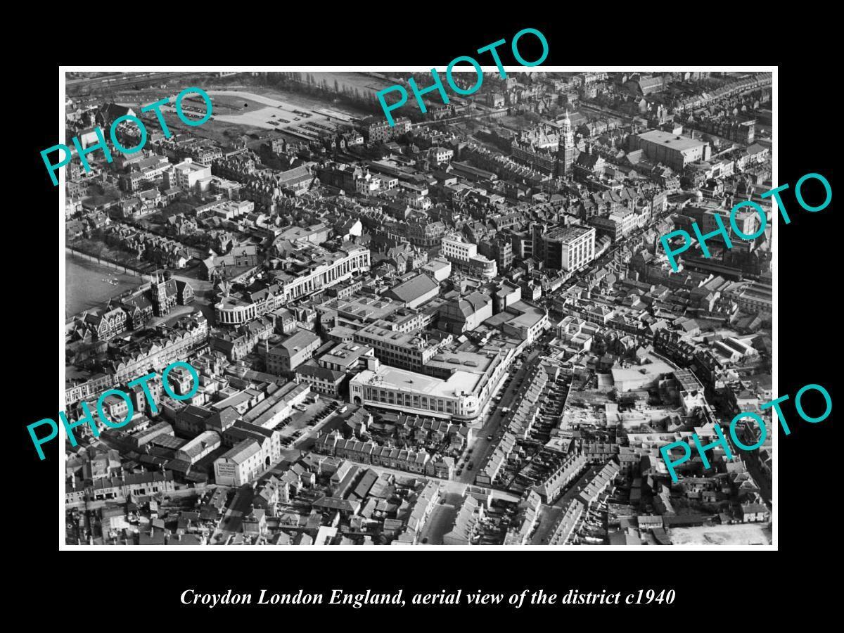 OLD POSTCARD SIZE PHOTO OF CROYDON LONDON ENGLAND DISTRICT AERIAL VIEW c1940 6