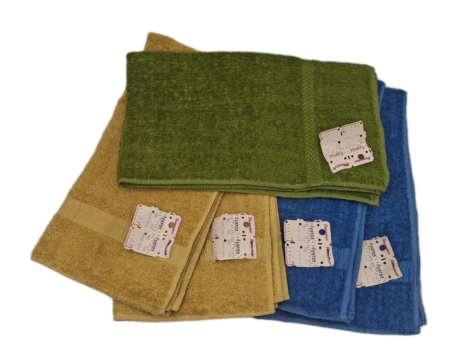 VTG 70s NOS Bath Hand Towel 5pc Set Avocado Gold Blue 45 x 25\ VTG 70s NOS Bath Hand Towel 5pc Set Avocado Gold Blue 45 x 25\