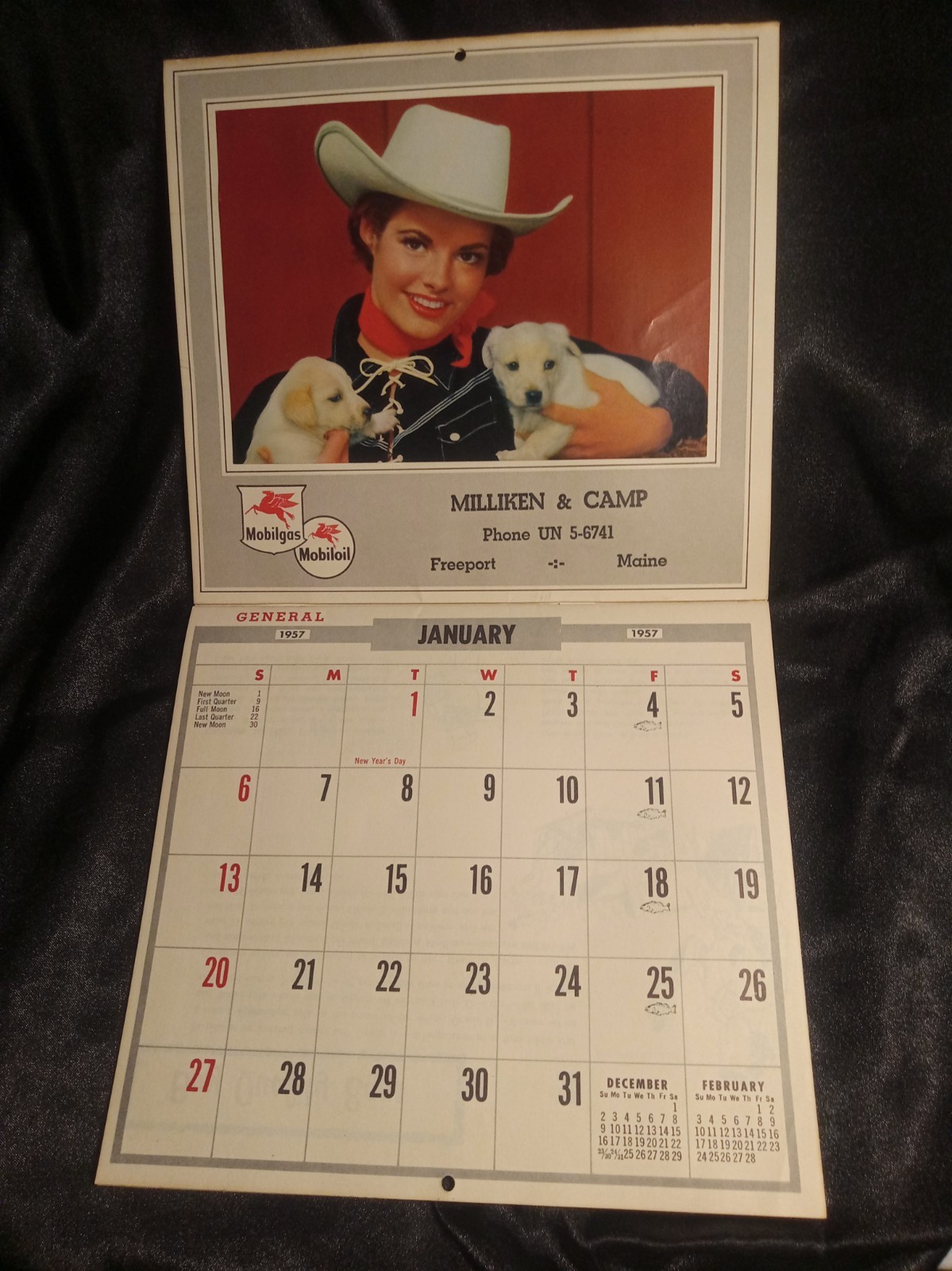 Vintage 1957 Milliken And Camp Freeport Maine Mobilgas Calender