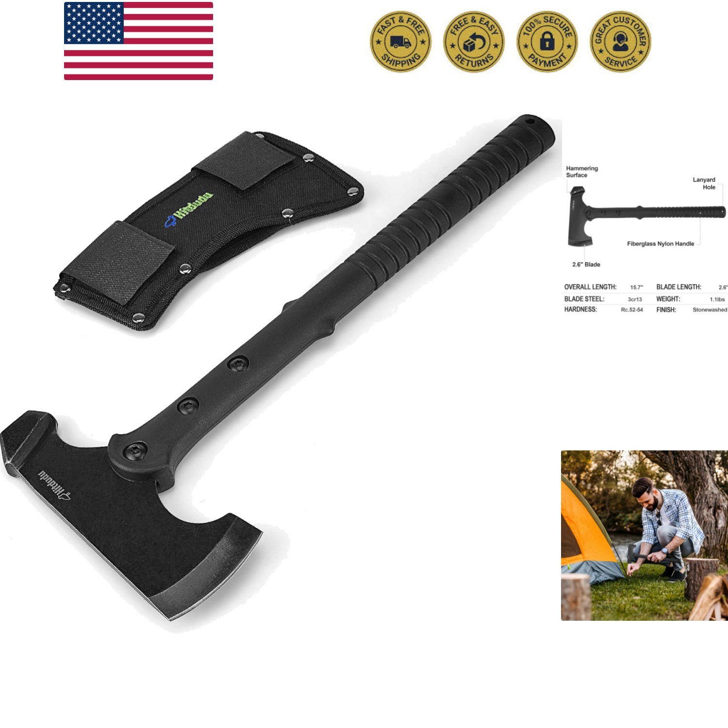 Camping Axe and Hatchet, 15.7