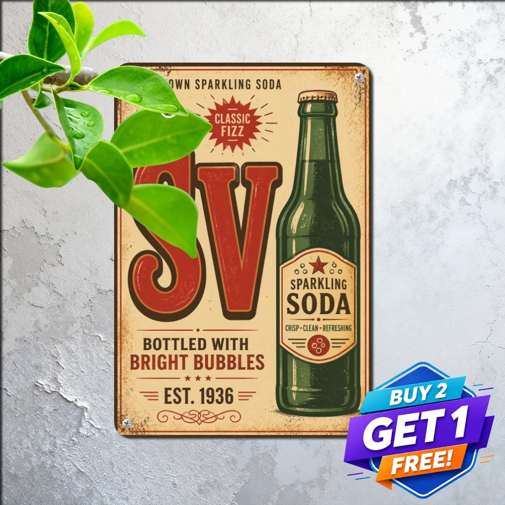 Retro Soft Drink Typography Tin Sign Vintage Soda Fountain Metal Wall Plaque