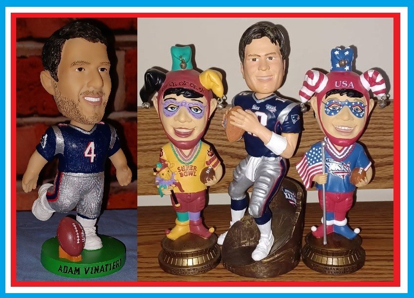 Tom Brady 1st Super Bowl 36 MVP + Vinatieri +New Orleans Jesters - 4 Bobbleheads Tom Brady 1st Super Bowl 36 MVP + Vinatieri +New Orleans Jesters - 4 Bobbleheads