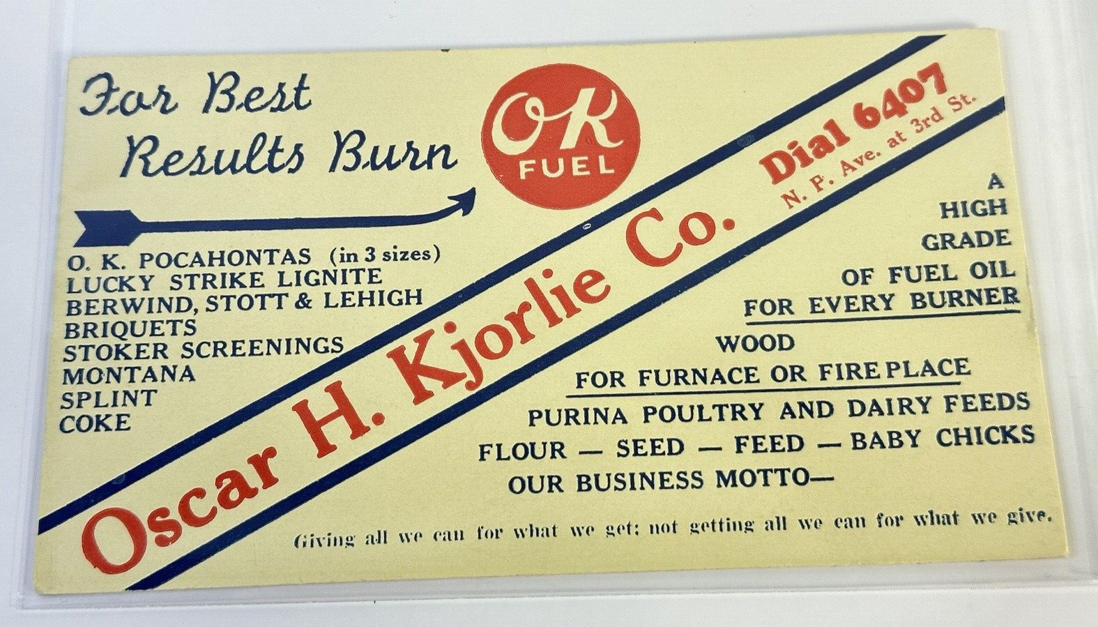 Vtg 1930s Oscar H. Kjorlie Company Advertising Handout Card 6