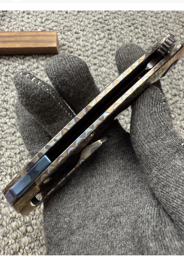 Color Anodized Twist Damascus Folding Knife Titanium Handle EDC Pocket Knife Color Anodized Twist Damascus Folding Knife Titanium Handle EDC Pocket Knife