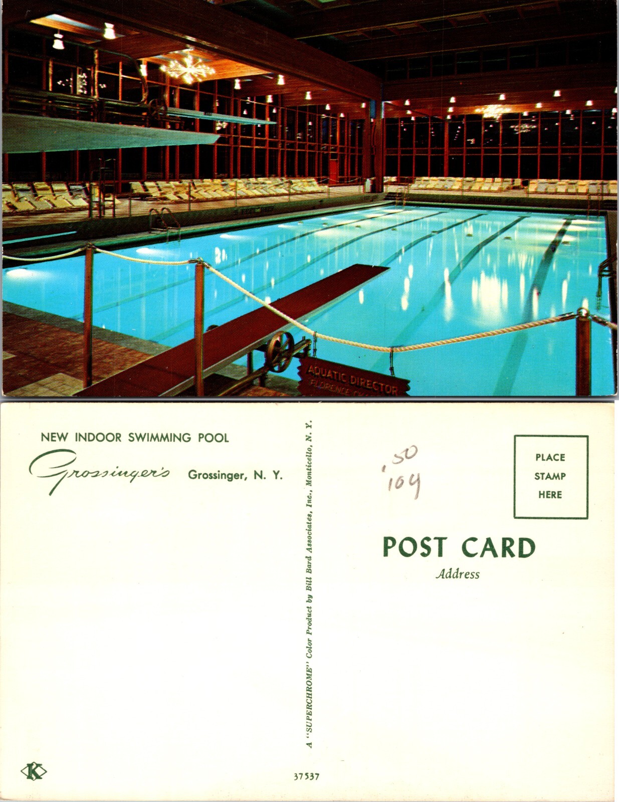 Indoor Swimming Pool Grossinger's Resort New York NY Postcard