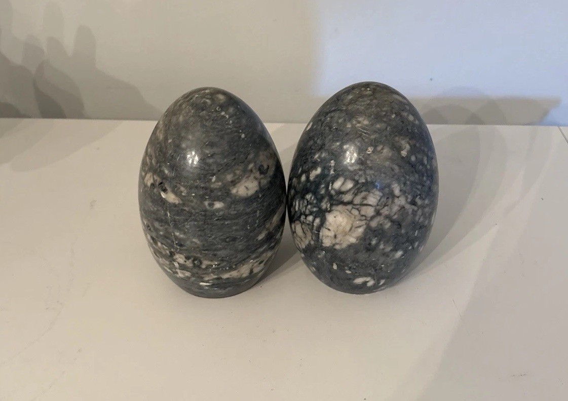 VTG MCM Italian Polished Granite Egg Bookends Heavy Stone Made - Italy Pair 5.5”