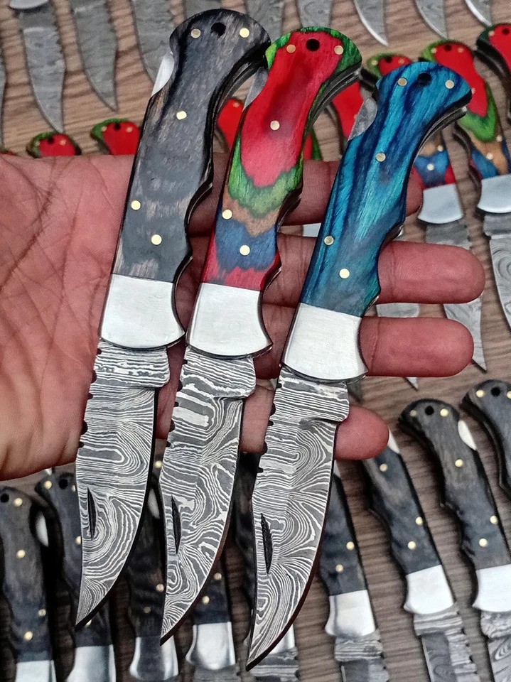 LOT of 50pcs Damascus Steel Hunting Folding Knives, Pocket Knives W/Sheaths USA LOT of 50pcs Damascus Steel Hunting Folding Knives, Pocket Knives W/Sheaths USA
